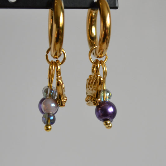 Oorbellen Crown goudkleurig met kristalglas en parel hanger