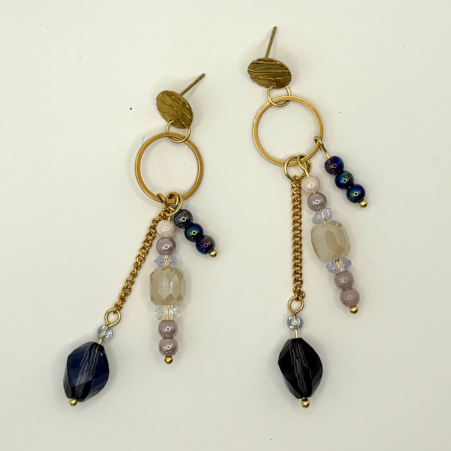 Midnight Porcelain – stainless steel lange oorbellen