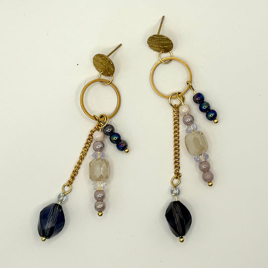 Midnight Porcelain – stainless steel lange oorbellen