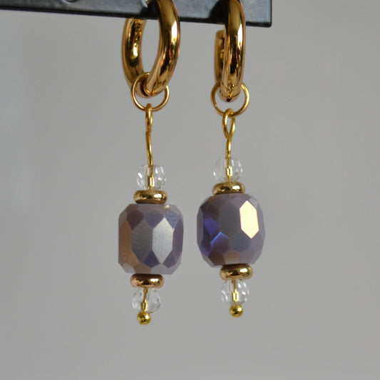 Oorbellen tweekleurig met taupe kristalglas hanger